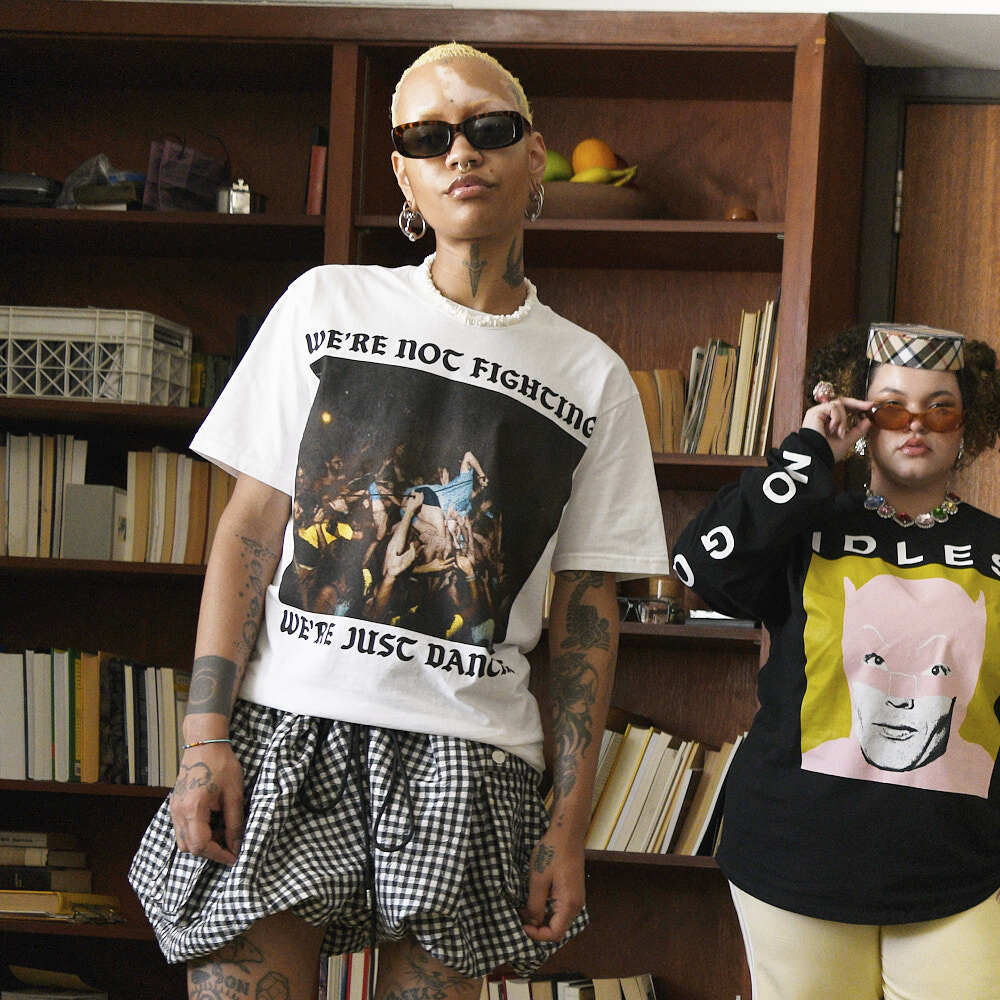 We’re Not Fighting White T-Shirt On Model